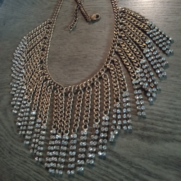 Vintage Chain Rhinestone Bib Fringe Necklace Choker - Picture 5 of 8